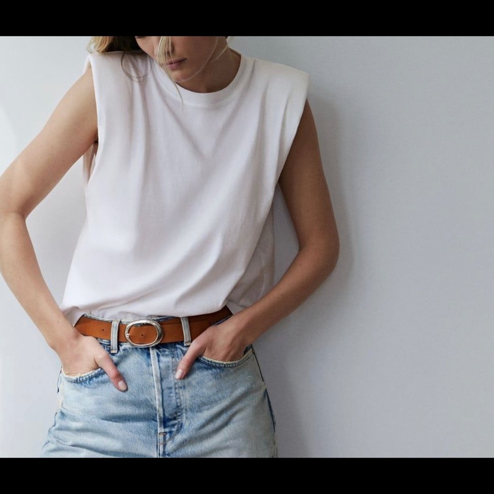 White padded shoulder tank